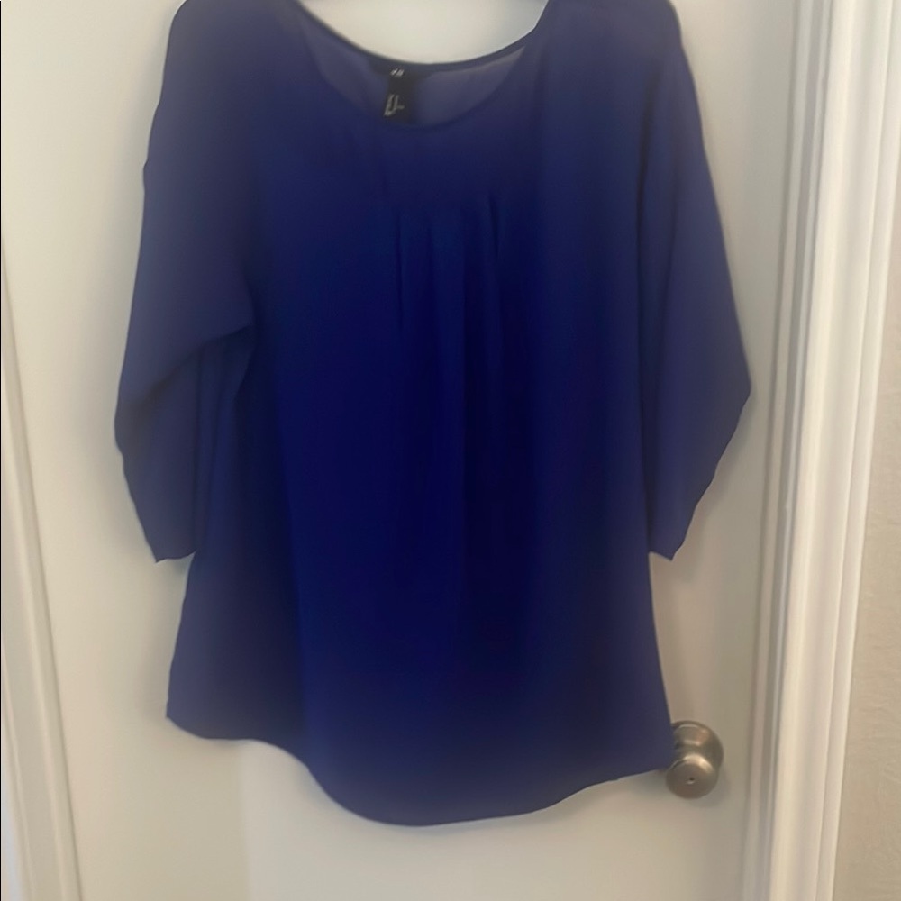 H&M Blue Blouse Relaxed 3/4 Sleeve